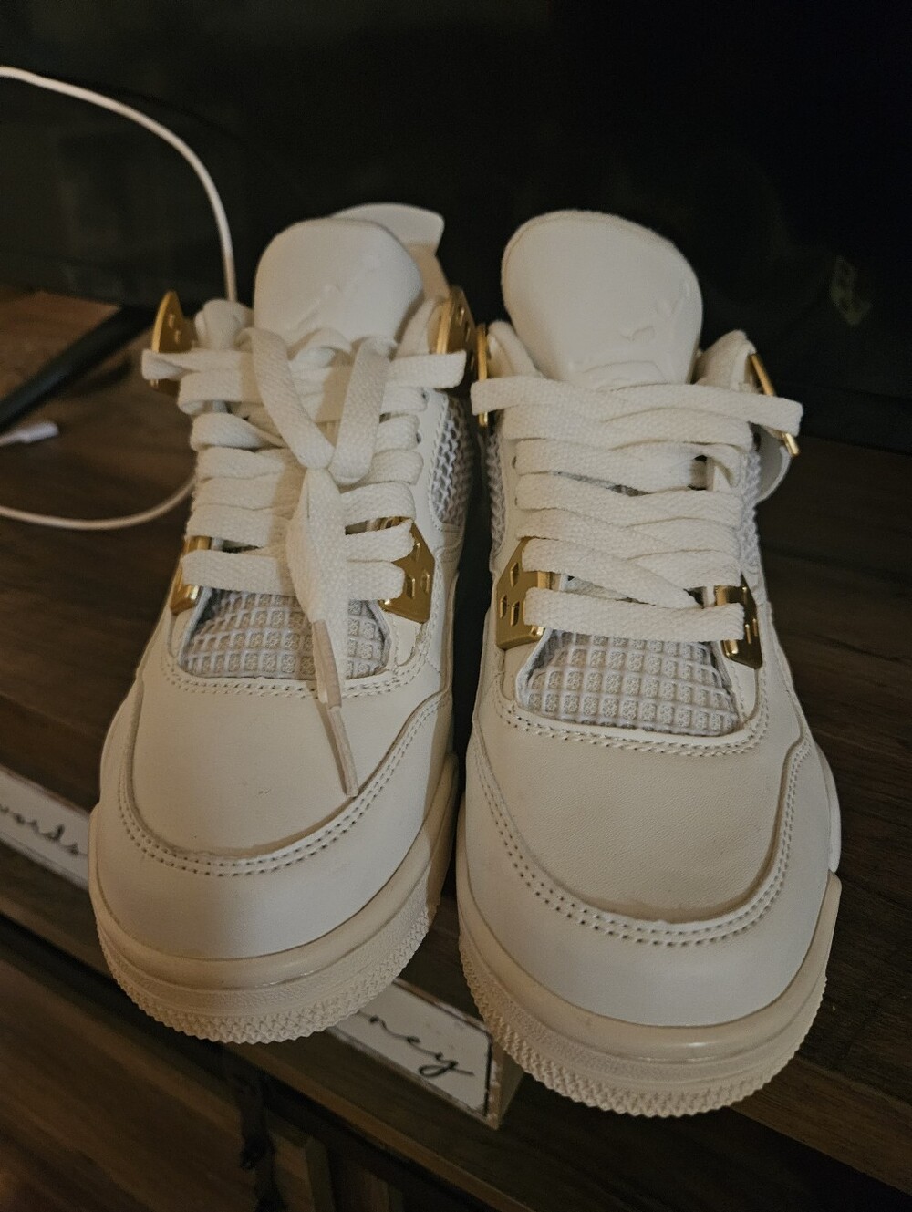 Jordan Women's White and Gold Sneakers - Picture 11 of 12